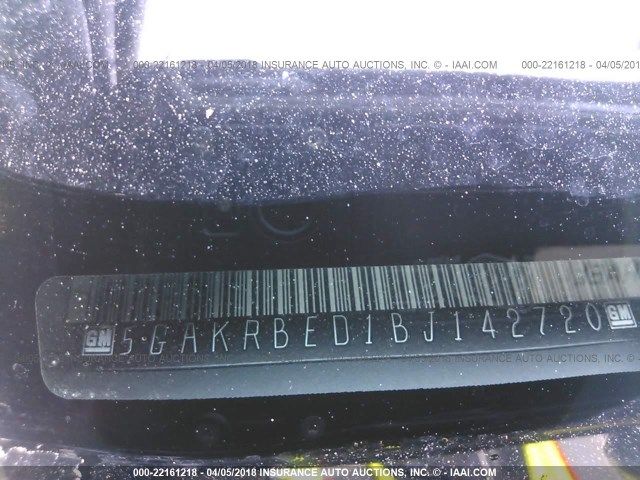 5GAKRBED1BJ142720 - 2011 BUICK ENCLAVE CXL ვერცხლისფერი ფოტო 9