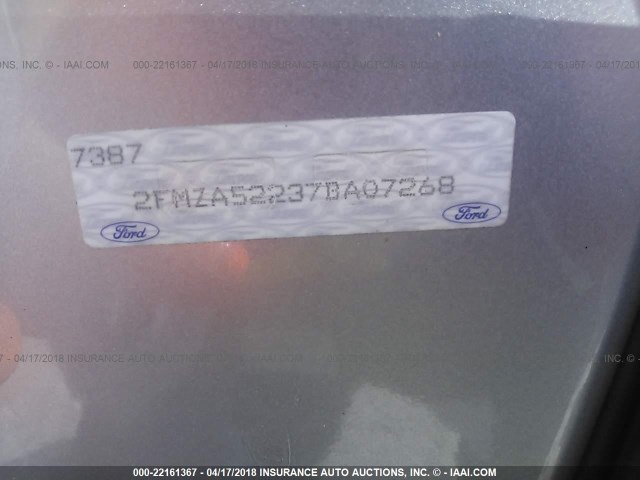 2FMZA52237BA07268 - 2007 FORD FREESTAR SEL SILVER photo 9