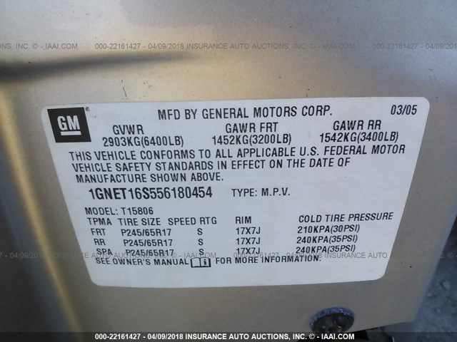 1GNET16S556180454 - 2005 CHEVROLET TRAILBLAZER EXT LS/EXT LT SILVER photo 9