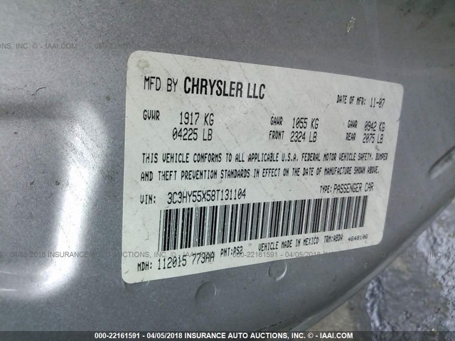 3C3HY55X58T131104 - 2008 CHRYSLER PT CRUISER TOURING SILVER photo 9