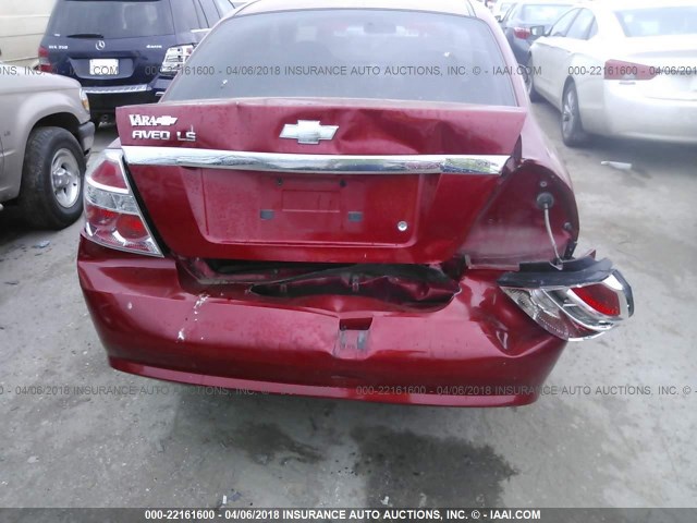 KL1TD56688B130853 - 2008 CHEVROLET AVEO LS RED photo 6