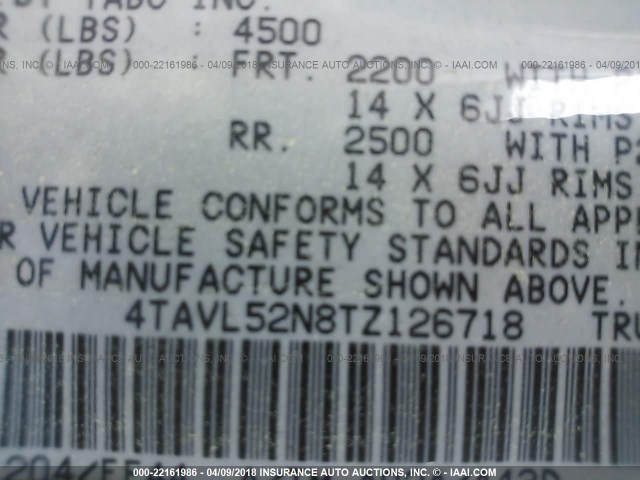 4TAVL52N8TZ126718 - 1996 TOYOTA TACOMA XTRACAB BLACK photo 9