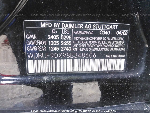 WDBUF90X98B348606 - 2008 MERCEDES-BENZ E 550 4MATIC BLACK photo 9