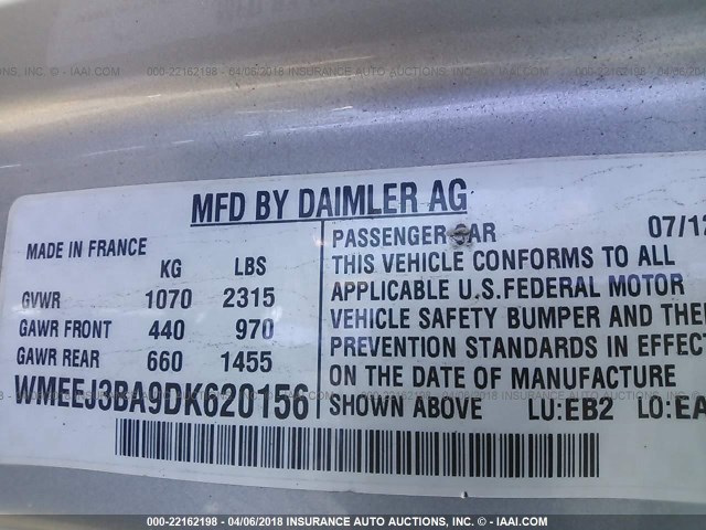 WMEEJ3BA9DK620156 - 2013 SMART FORTWO PURE/PASSION BLUE photo 9