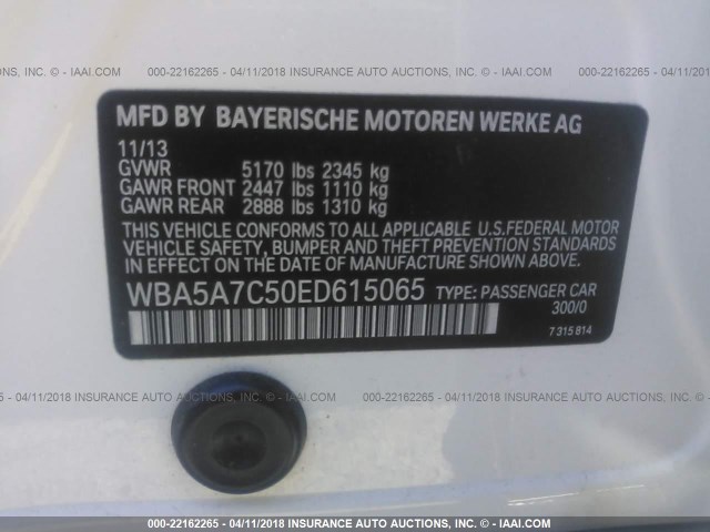 WBA5A7C50ED615065 - 2014 BMW 528 XI WHITE photo 9