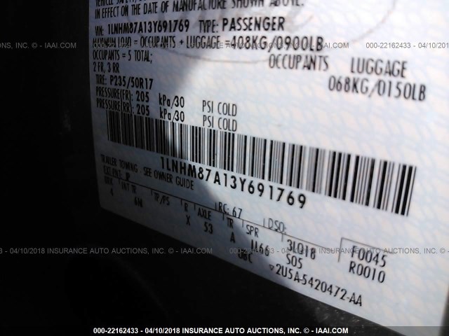 1LNHM87A13Y691769 - 2003 LINCOLN LS SILVER photo 9