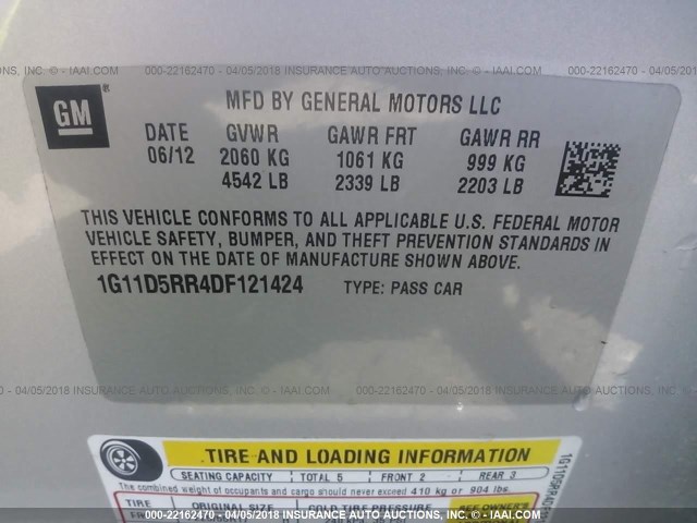 1G11D5RR4DF121424 - 2013 CHEVROLET MALIBU 1LT SILVER photo 9