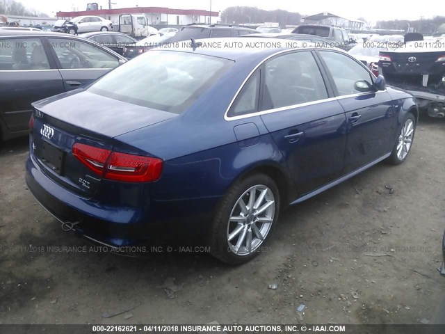 WAUFFAFL7EA072280 - 2014 AUDI A4 PREMIUM PLUS BLUE photo 4