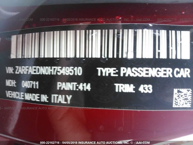 ZARFAEDN0H7549510 - 2017 ALFA ROMEO GIULIA Q4 Qırmızı foto 9