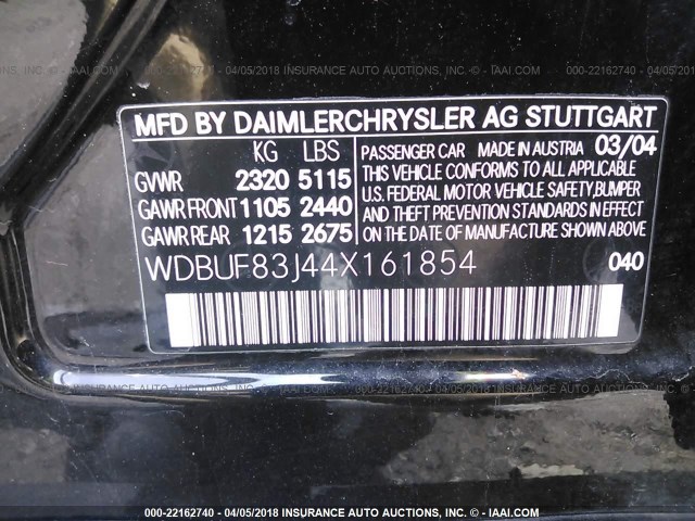 WDBUF83J44X161854 - 2004 MERCEDES-BENZ E 500 4MATIC BLACK photo 9