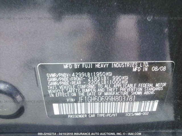 JF1GH60699H803781 - 2009 SUBARU IMPREZA 2.5I PREMIUM GRAY photo 9