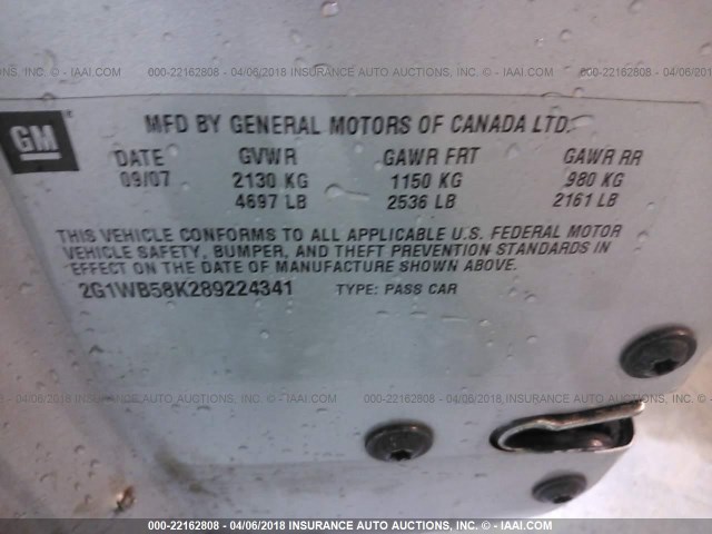 2G1WB58K289224341 - 2008 CHEVROLET IMPALA LS 银色 照片 9