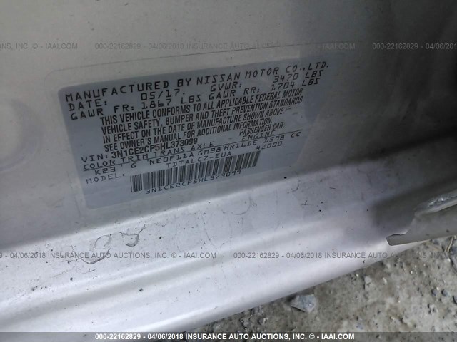 3N1CE2CP5HL373099 - 2017 NISSAN VERSA NOTE S/S PLUS/SV/SL/SR SILVER photo 9