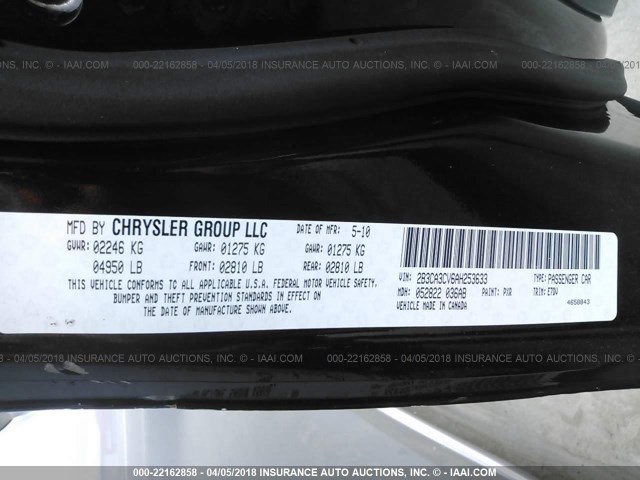 2B3CA3CV6AH253633 - 2010 DODGE CHARGER SXT BLACK photo 9