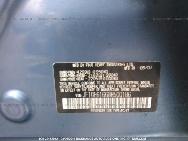 JF1GE61668H500186 - 2008 SUBARU IMPREZA 2.5I BLUE photo 9