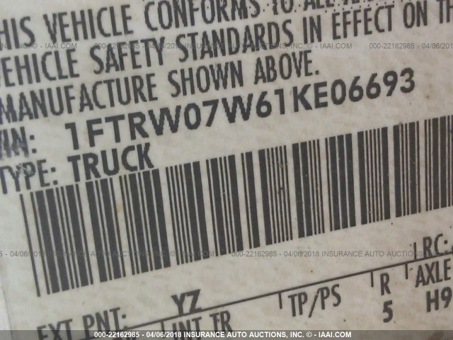 1FTRW07W61KE06693 - 2001 FORD F150 SUPERCREW WHITE photo 9