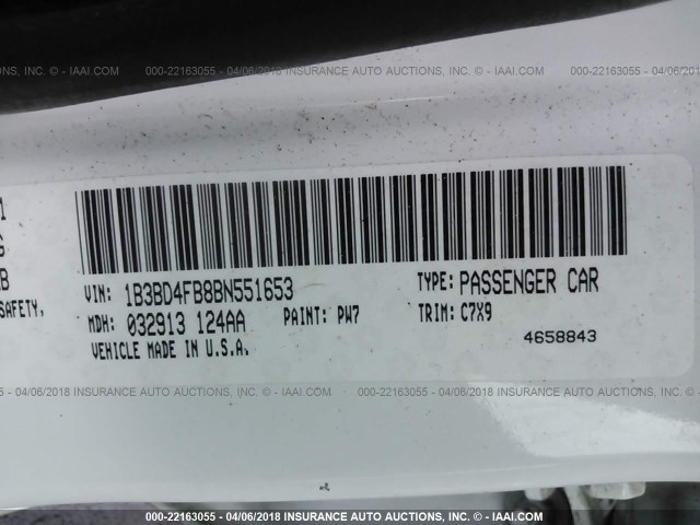 1B3BD4FB8BN551653 - 2011 DODGE AVENGER EXPRESS 白色 照片 9