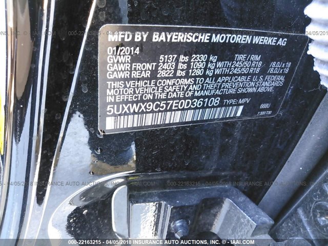 5UXWX9C57E0D36108 - 2014 BMW X3 XDRIVE28I BLACK photo 9