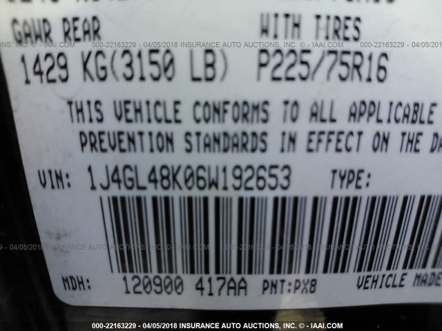 1J4GL48K06W192653 - 2006 JEEP LIBERTY SPORT 黑色 照片 9