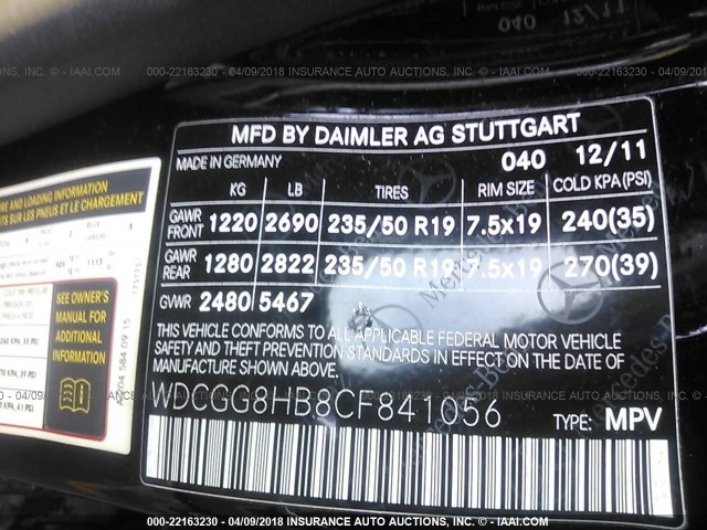 WDCGG8HB8CF841056 - 2012 MERCEDES-BENZ GLK 350 4MATIC BLACK photo 9