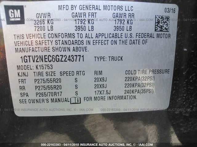 1GTV2NEC6GZ243771 - 2016 GMC SIERRA K1500 SLT BROWN photo 9