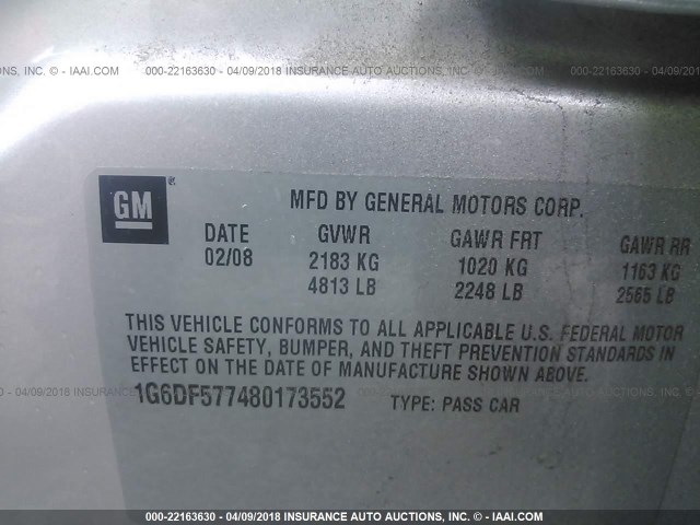 1G6DF577480173552 - 2008 CADILLAC CTS SILVER photo 9