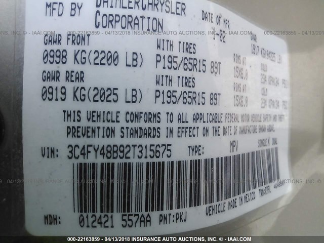 3C4FY48B92T315675 - 2002 CHRYSLER PT CRUISER CLASSIC SILVER photo 9