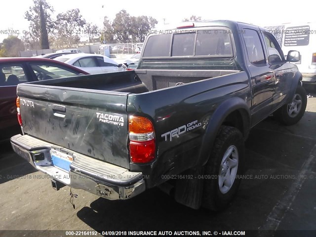 5TEGN92NX2Z057287 - 2002 TOYOTA TACOMA DOUBLE CAB PRERUNNER GREEN photo 4