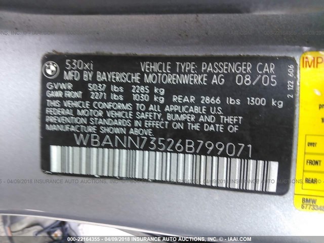 WBANN73526B799071 - 2006 BMW 530 XIT SILVER photo 9