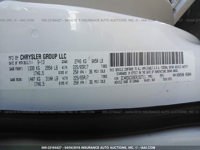 2C4RDGCG9ER152711 - 2014 DODGE GRAND CARAVAN SXT WHITE photo 9