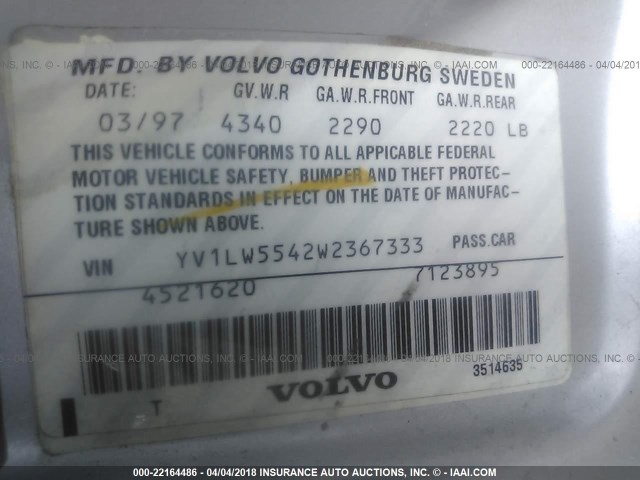 YV1LW5542W2367333 - 1998 VOLVO V70 SILVER photo 9