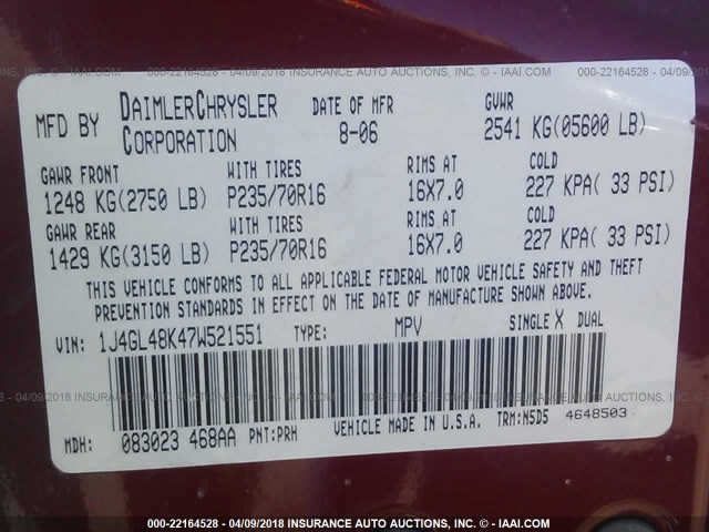 1J4GL48K47W521551 - 2007 JEEP LIBERTY SPORT Qırmızı foto 9