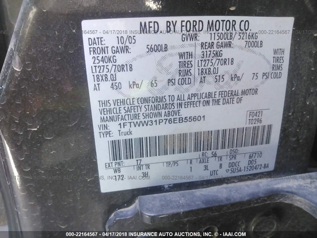 1FTWW31P76EB55601 - 2006 FORD F350 SRW SUPER DUTY Unknown photo 10