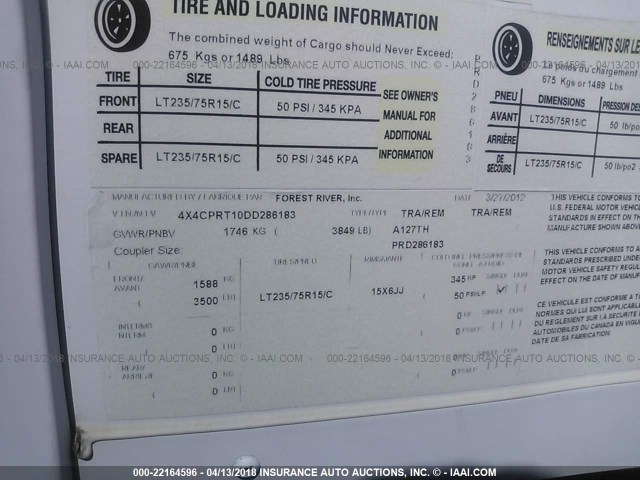 4X4CPRT10DD286183 - 2013 FOREST RIVER ROCKWOOD  白色 照片 9