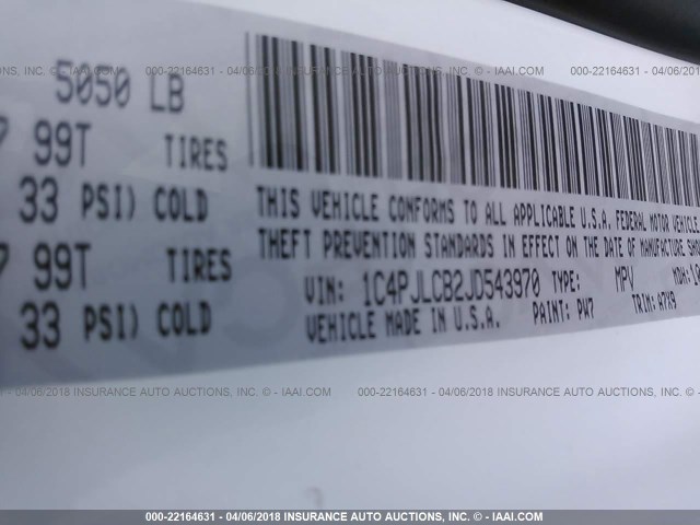 1C4PJLCB2JD543970 - 2018 JEEP CHEROKEE LATITUDE Biały zdjęcie 9