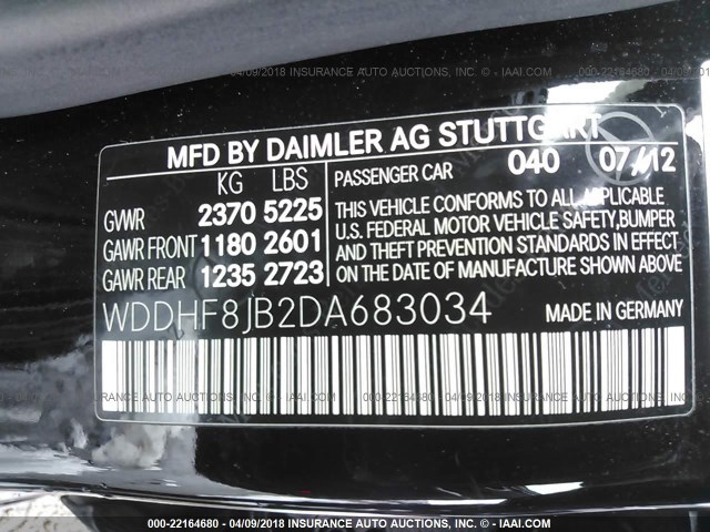 WDDHF8JB2DA683034 - 2013 MERCEDES-BENZ E 350 4MATIC BLACK photo 9