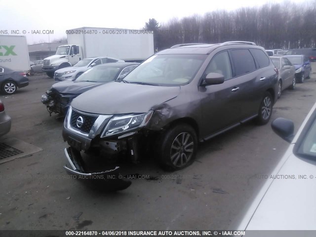 5N1AR2MM2EC606338 - 2014 NISSAN PATHFINDER S/SV/SL/PLATINUM BROWN photo 2