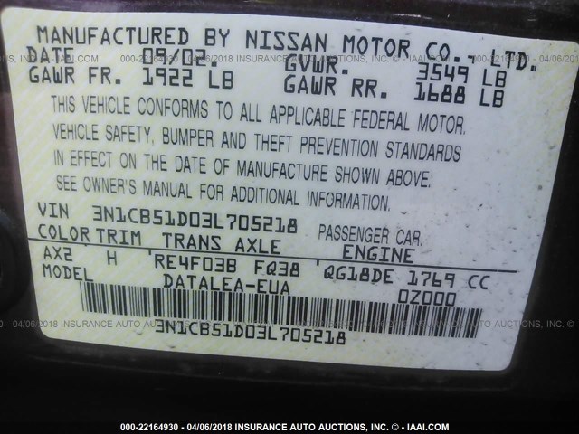 3N1CB51D03L705218 - 2003 NISSAN SENTRA XE/GXE RED photo 9