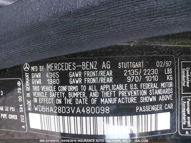 WDBHA28D3VA480098 - 1997 MERCEDES-BENZ C 280 BLACK photo 9