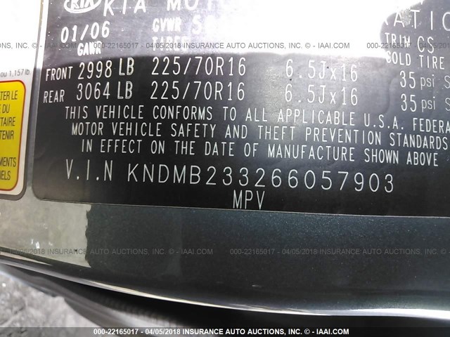 KNDMB233266057903 - 2006 KIA SEDONA EX/LX Light Blue photo 9