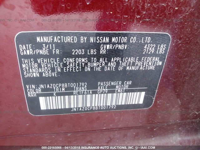 JN1AZ0CP8BT001792 - 2011 NISSAN LEAF SV/SL RED photo 9