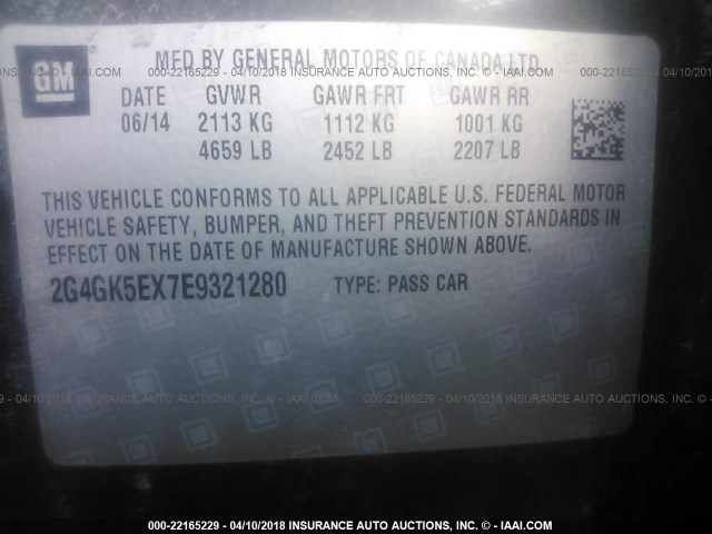 2G4GK5EX7E9321280 - 2014 BUICK REGAL GRAY photo 9