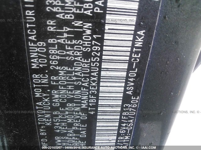 4T1BF3EKXAU552971 - 2010 TOYOTA CAMRY SE/LE/XLE GREEN photo 9