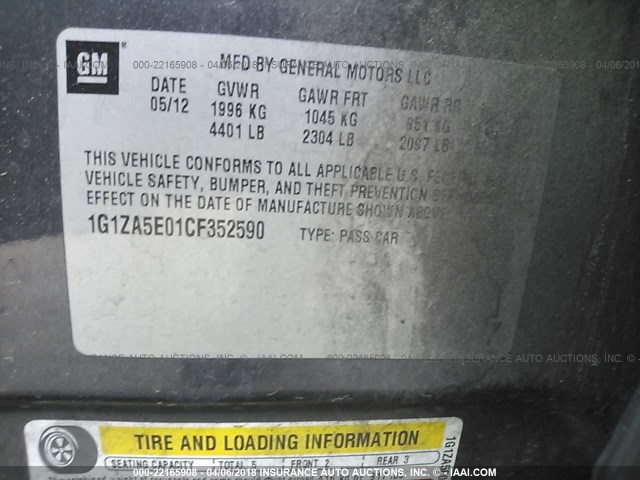 1G1ZA5E01CF352590 - 2012 CHEVROLET MALIBU LS Boz foto 9