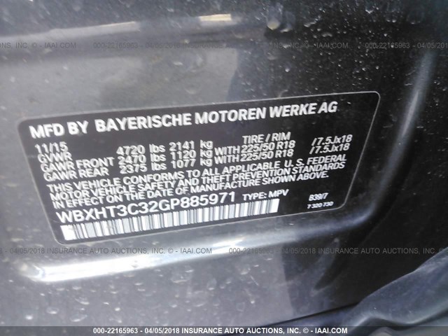 WBXHT3C32GP885971 - 2016 BMW X1 XDRIVE28I GRAY photo 9