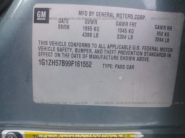 1G1ZH57B99F161552 - 2009 CHEVROLET MALIBU 1LT 绿色 照片 9