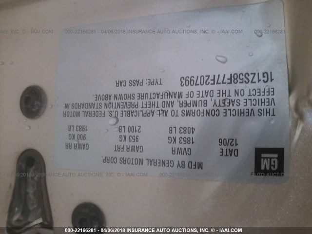 1G1ZS58F77F207993 - 2007 CHEVROLET MALIBU LS 金色 照片 9