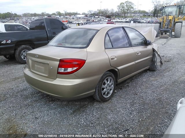 KNADC125X36266566 - 2003 KIA RIO BEIGE photo 4