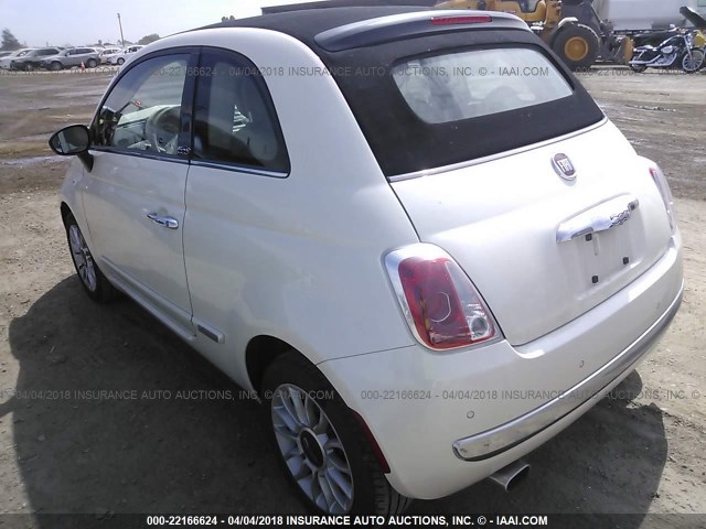 3C3CFFER2CT382727 - 2012 FIAT 500 LOUNGE WHITE photo 3