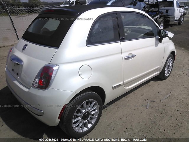 3C3CFFER2CT382727 - 2012 FIAT 500 LOUNGE WHITE photo 4